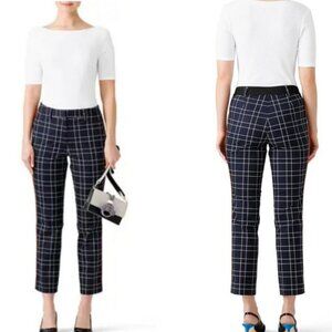 Slate & Willow Navy Plaid Trousers Orange Contrast Piping Sz 12 Cigarette Pant